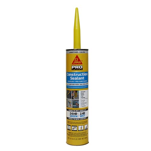 SIKA Sikaflex Construction Sealant - Limestone, Polyurethane Adhesive, Weatherproof, 10.1 oz Cartridge - Seals Joints, Cracks, Gaps in Concrete, Wood - Paintable, Durable, Flexible - color: Limestone