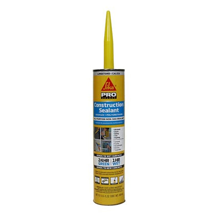 SIKA Sikaflex Construction Sealant - Limestone, Polyurethane Adhesive, Weatherproof, 10.1 oz Cartridge - Seals Joints, Cracks, Gaps in Concrete, Wood - Paintable, Durable, Flexible - color: Limestone