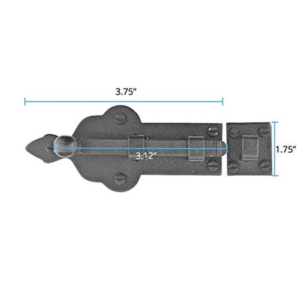Renovators Supply Manufacturing Slide Bolt Latch 3 3/4 in. Black Wrought Iron Ball Tip Style Slide Bolt with Mounting Hardware Pack of 2 - size: Pack of 2, style: 3.75 inch - Ball Tip