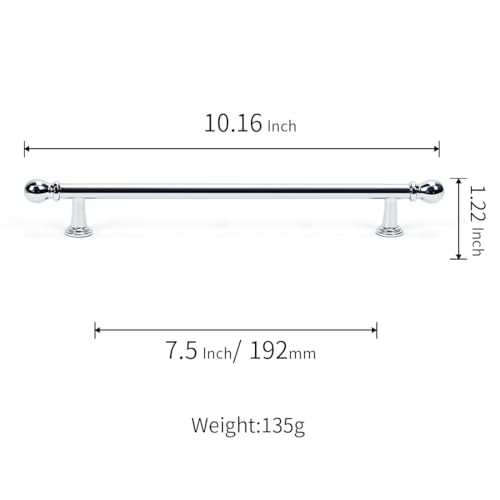 YAGU 6 Pack Polished Chrome Kitchen Cabinet Handles 7-1/2 Inch(192mm) Hole Center Solid Bright Nickel Dresser Drawer Pulls Furniture Hardware for Cupboard Wardrobe Closet Vanity - color: Polished Chrome, size: 6 Pack, style: 7.5''/192MM Hole Center