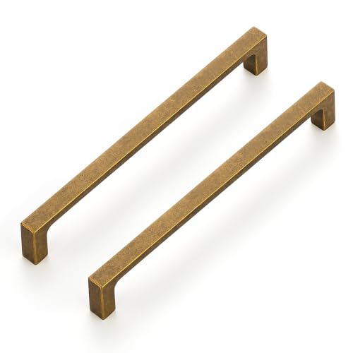 Ravinte Antique Brass Cabinet Handles Solid Square Pulls 6-1/4 Inch 10 Pack - size: 6-1/4 Inch Hole Center