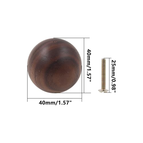 Wood Ball Drawer Knob,ULIFESTAR Unfinished Black Walnut Wood Ball Dresser Knobs,2PCS Wood Furniture Knobs,Wood Ball Pull Handle for Cabinets Wardrobe Cupboard Bookshelf Armoire Desk(4*4cm/1.57*1.57") - size: 4*4cm/1.57*1.57" Black Walnut