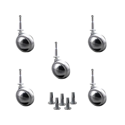 2 Inch Swivel Metal Ball Caster Wheels for Furniture - Bright Chrome Finish Stem Casters with 5/16 Grip Neck Stem - Sockets For Wood Included - 375lbs. Total Capacity - Set of 5 - Service Caster Brand - color: 5/16" Grip Neck Stem - Set of 5, size: 2" Met