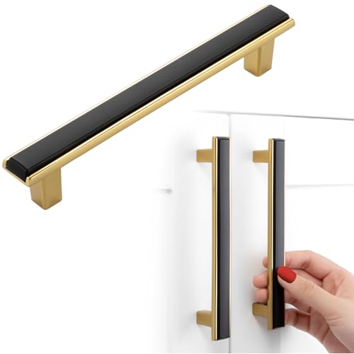 Black and Gold Cabinet Pulls Drawer Handles 5 Inch 5 Pack 2281 - color: Matte Black & Gold, size: 5 In Hole Distance, style: 5 Pack