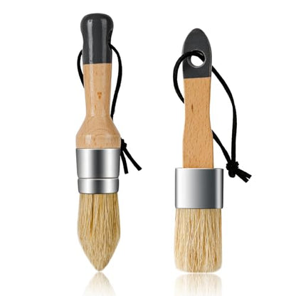 Mister Rui 2-Pack Wax Paint Brush Set, Flat & Oval, Natural Bristle - size: 1.2"1.2"