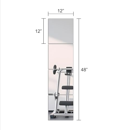 Glass Full Length Wall Mirror Tiles, 12" x 12" x 4PCS Home Gym Mirror - size: 12"x12"-4pcs