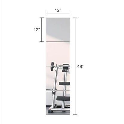 Glass Full Length Wall Mirror Tiles, 12" x 12" x 4PCS Home Gym Mirror - size: 12"x12"-4pcs