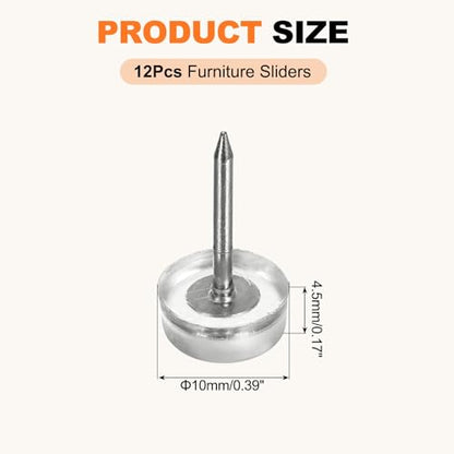 uxcell 12Pcs Furniture Sliders, 10mm Round Plastic Furniture Guides Nail-on Pads, Hardwood Floor Protectors for Chair, Table, Desk, Cabinet Leg, Transparent - size: 10mm