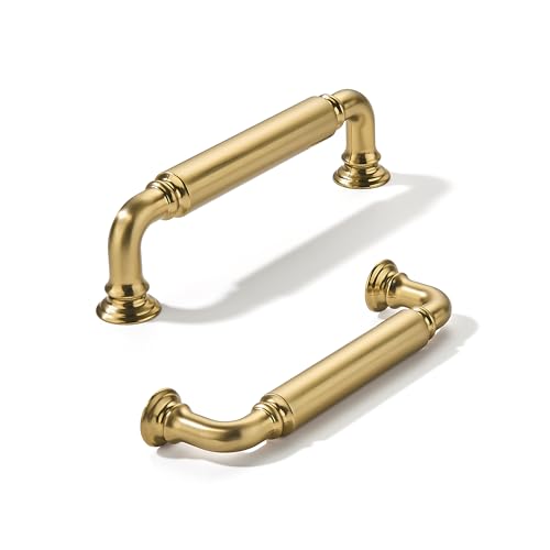 khtumeware 2-Pack Brushed Brass Heavy-Duty Solid Cabinet Pulls, 3-1/2 Inch (89mm) Hole Center, Satin Gold Drawer Pulls, Cabinet Hardware, Suitable for Kitchen Cabinets, Bathrooms and Dressers - color: Brushed Brass, size: 3-1/2 Inch(89mm)Hole Center