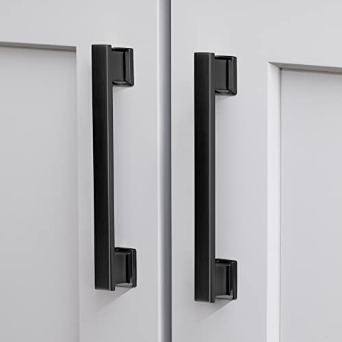VEHCIL 20 Pack Square Matte Black Cabinet Pulls, 5 Inch(128mm) Hole Centers Kitchen Cabinet Handles Drawer Pulls Kitchen Hardware for Cabinets,Cupboard Closet Bathroom Dresser, Solid Zinc Alloy - color: Matte Black, size: 5 Inch Hole Centers Pull