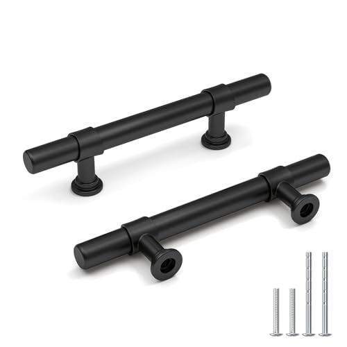 Goldenwarm 5 Pack Black Cabinet Handles, 3 Inch T Bar Handles - color: Black, size: 3 in Hole Center (76mm)