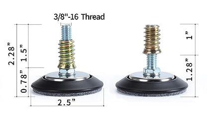 Leveling Feet 8PK with 3/8"-16 Thread Inserts and Felt Pads - size: D64mm Black