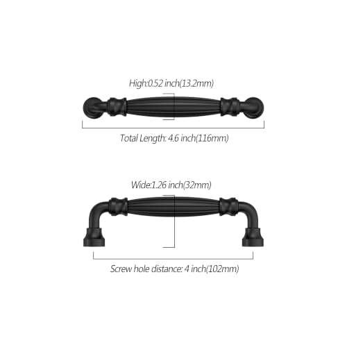 Asidrama 10 Pack 4 inch Matte Black Kitchen Cabinet Handles - color: Matte Black, size: 4" Hole Center(102mm)