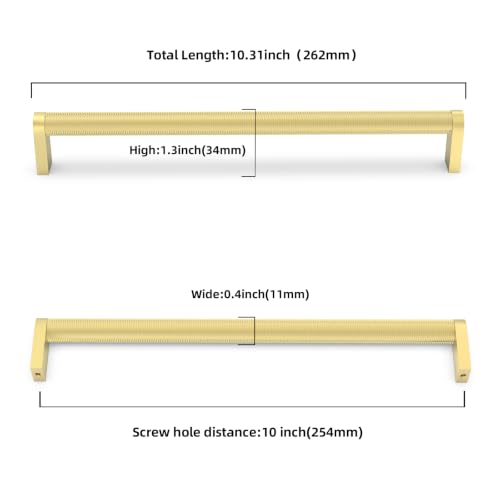 10 Pack Brushed Gold Cabinet Pulls knurled 10 Inch Hole Centers Kitchen Cabinet Handles Gold Drawer Pulls Cabinet Hardware - color: Brushed Gold, size: 10'' Hole Center(254mm)