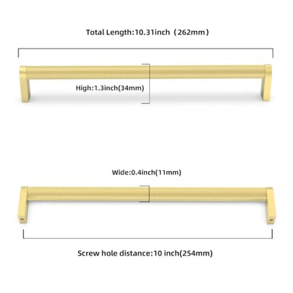 10 Pack Brushed Gold Cabinet Pulls knurled 10 Inch Hole Centers Kitchen Cabinet Handles Gold Drawer Pulls Cabinet Hardware - color: Brushed Gold, size: 10'' Hole Center(254mm)