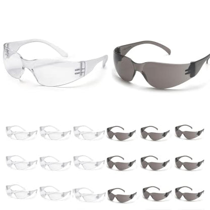 ATERET Protective Polycarbonate Safety Glasses White For Nurses Mechanic Electrician Saftey Glasses Goggles Anti Fog Eye Goggles Safety Protection (144 Pairs, Grey&Clear) - color: Combo (Clear&grey), size: 144 pairs