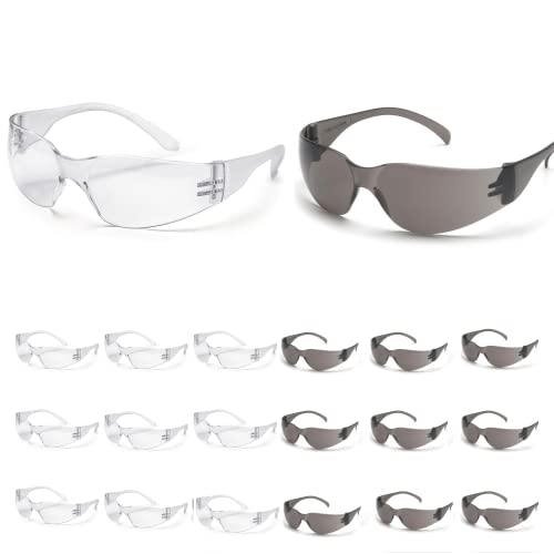 ATERET Protective Polycarbonate Safety Glasses White For Nurses Mechanic Electrician Saftey Glasses Goggles Anti Fog Eye Goggles Safety Protection (144 Pairs, Grey&Clear) - color: Combo (Clear&grey), size: 144 pairs