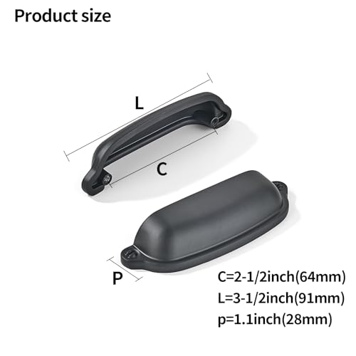 khtumeware 10 Pack Matte Black Cup Pulls 2-1/2 Inch Center to Center - Cabinet & Drawer Handles for Kitchen Hardware - color: Matte Black, size: 2-1/2"(64mm) Hole Center
