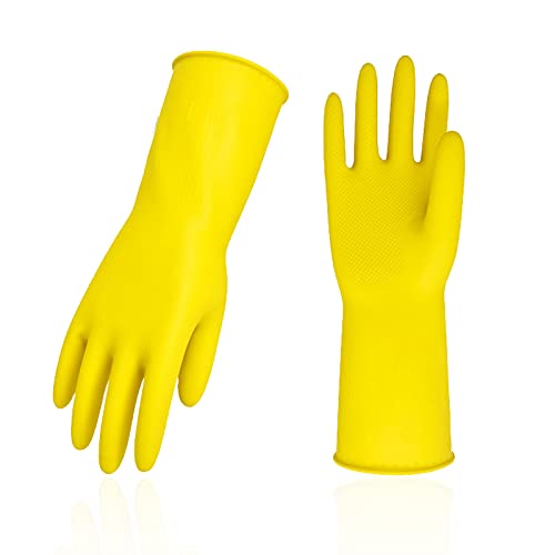 Vgo... Latex Reusable Household Gloves,Cleaning Gloves,Long Cuff (HH4601,M) - color: Yellow, size: Medium