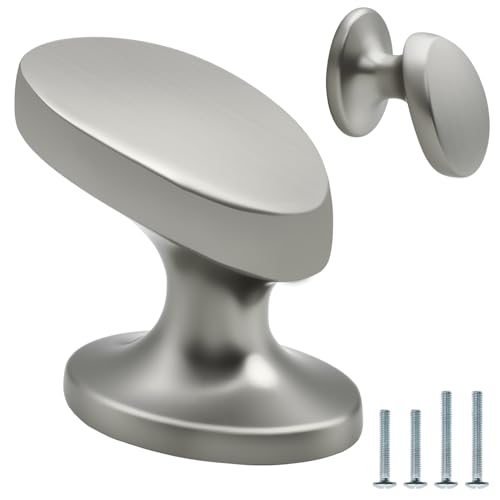 4 Pack Cabinet Knobs Brushed Nickel Solid Zinc Alloy Oval Knobs for Drawer Dresser Modern Kitchen Cupboard Bathroom Furniture Hardware - color: 4pack - Brushed Nickel, size: Knob