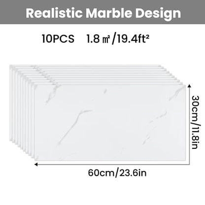 practicalWs 10pcs Marble Peel and Stick Tile Waterproof PVC Wall Tiles - size: 23.6" x 11.8" x 10-Pack