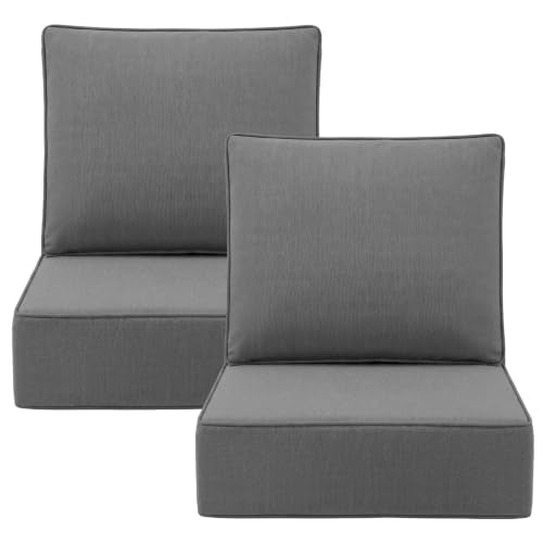 ZCUBED Luxury 6.2" Thick Outdoor Chair Cushions 2 Set - 24 x24 Inch 30D Sponge Filling Fade-Resistant Chair Cushion, Water Resistant & Removable Cover Patio Furniture Replacement Cushion - color: Grey, size: 24"x24" Extra Thick