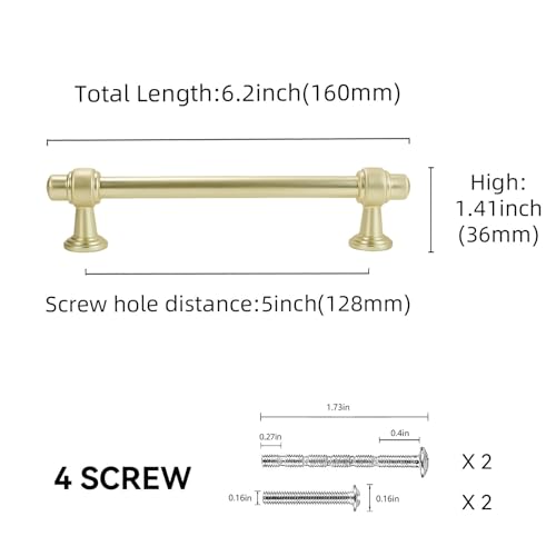 10 Pack 5inch Brushed Brass Kitchen Cabinet Handles Cabinet Pulls Gold Drawer Pulls Kitchen Cabinet Hardware Handles Dresser Handles - color: Brushed Brass, size: 5" Hole Center（128mm）