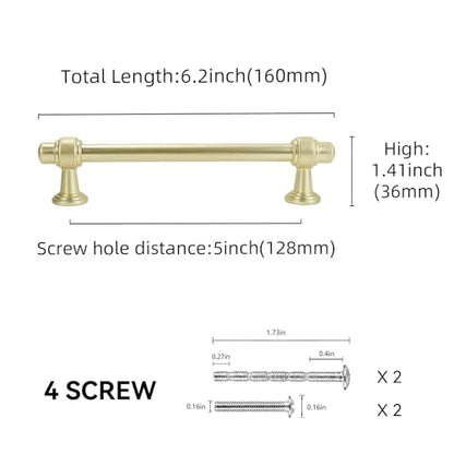 10 Pack 5inch Brushed Brass Kitchen Cabinet Handles Cabinet Pulls Gold Drawer Pulls Kitchen Cabinet Hardware Handles Dresser Handles - color: Brushed Brass, size: 5" Hole Center（128mm）