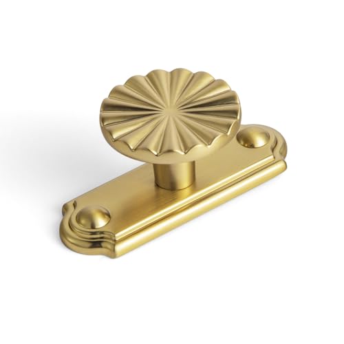 Goo-Ki 1.5'(38mm) Dia Brushed Gold Cabinet Knob with Timeless Drawer Backplate, Zinc Alloy Flower Design Drawer Knobs,Modern Style,6 Pack - color: Brushed Gold, size: 1.5'' Dia Knob With Timeless Drawer Backplate
