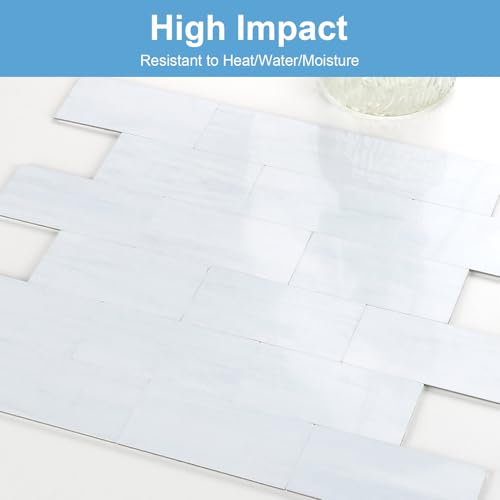 2026 New Upgrade Peel and Stick Backsplash Tile, Peel and Stick 11.34" X 11.57" Wall Tile for Kitchen, Bathroom, Fireplace, Laundry (Polished Marble White Blue, 5 Packs) - color: Polished Marble White Blue