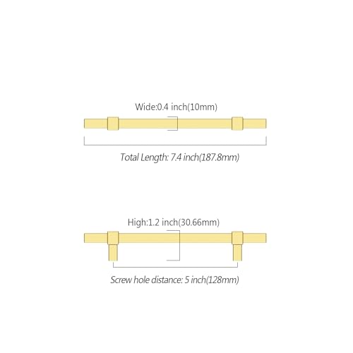 Asidrama 10 Pack 5 inch Brushed Gold Kitchen Cabinet Handles - color: Brushed Gold, size: 5" Hole Center(128mm)
