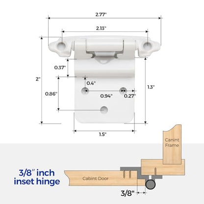 Ravinte 3/8" Inset White Cabinet Hinges 60 Pack (30 Pairs) - color: White