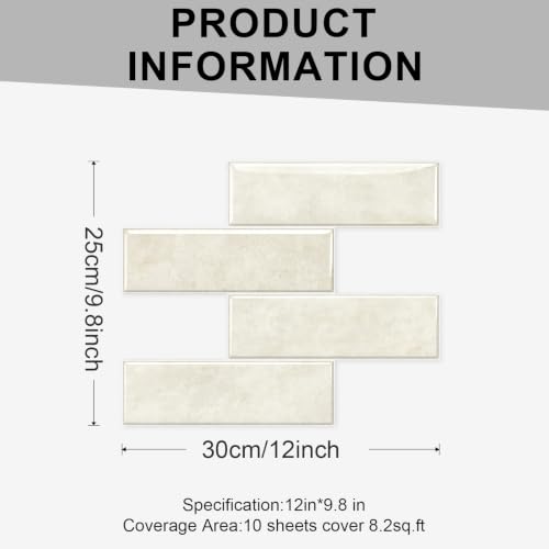 10 Sheets Thick Peel and Stick Backsplash, Self Adhesive Wall Tiles, Stick on Backsplash for Kitchen and Bathroom, 12"x9.8", Beige - color: Beige