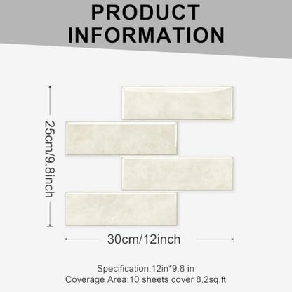 10 Sheets Thick Peel and Stick Backsplash, Self Adhesive Wall Tiles, Stick on Backsplash for Kitchen and Bathroom, 12"x9.8", Beige - color: Beige
