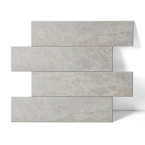 COLAMO Luxury 10 PCS Silver Matte Grey Faux Stone Peel and Stick Backsplash Tile for Kitchen,Stick on Backsplash for Living Room,Bedroom,Bathroom,Fireplace,Self Adhesive for Accent Wall(Waterproof) - color: Silver Matte Grey, size: 10