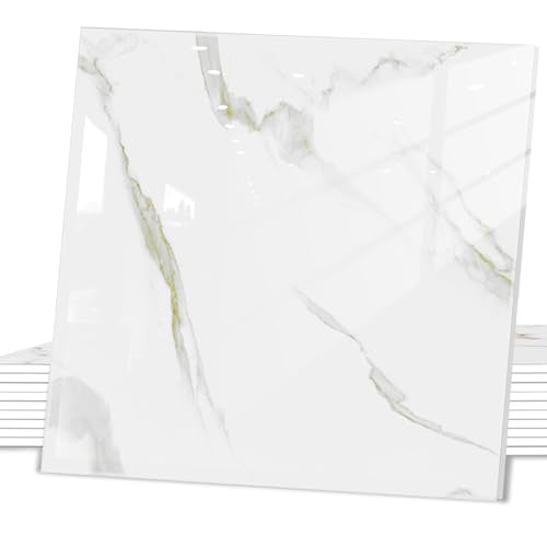 Peel and Stick Backsplash Tiles, 10pcs 12"x12" White Marble Wall Tiles - color: White, Grey and Gold