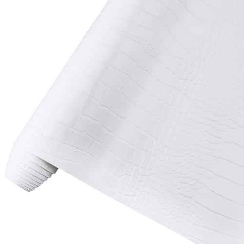 CRASPIRE White Crocodile Leather Fabric 53" x 12" Faux PU Roll for Embossed Making Sewing Skin Grain Synthetic Sheets Fabric DIY Upholstery Crafts Handbags Furniture Car Wrapping Earrings Shoes Belt - color: White