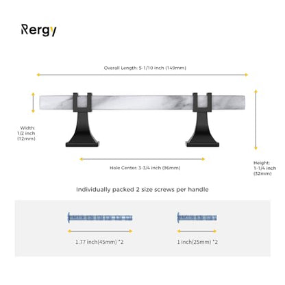 Rergy 10 Pack Cabinet Handles, White Marble & Matte Black Pulls, 3.75" - color: White Marble & Black, size: 3-3/4 inch (96mm) Hole Center