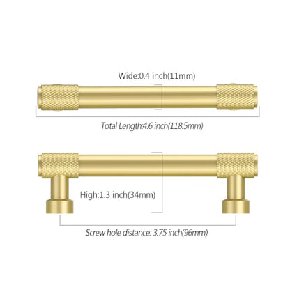 Amerdeco 10 Pack Brushed Gold Knurled Cabinet Pulls 3.75 Inch(96mm) Hole Center Kitchen Cabinet Handles Drawer Pulls Cabinet Hardware ZH0034 - color: Brushed Gold, size: 3.75"/96mm Hole Center
