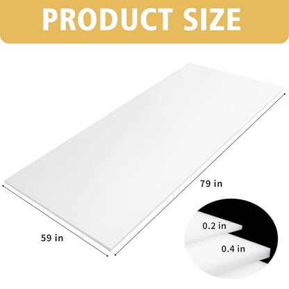 High Density Upholstery Foam, 35D, 59 x 79 Inch, White, 0.4 Inch, 1 Pack - size: 0.4" x 59" x 79"