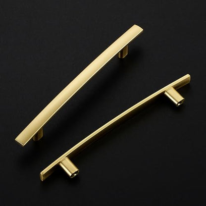 30 Pack Brushed Brass Cabinet Handles, 5" Hole Center Curved Pulls - color: Brushed Brass, size: 5" Hole Center