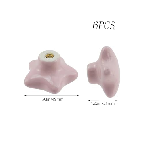 Dnyta 6 Pcs Star Shaped Ceramic Knobs Glossy Ceramic Pulls Drawer Knobs - style: Pink,Star Shaped