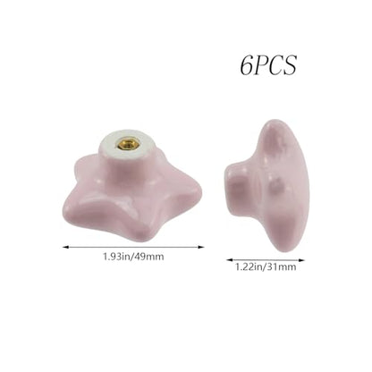Dnyta 6 Pcs Star Shaped Ceramic Knobs Glossy Ceramic Pulls Drawer Knobs - style: Pink,Star Shaped