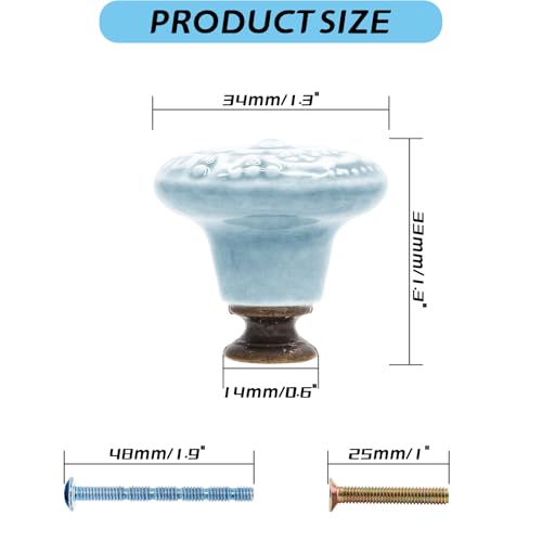 Piutouyar Sky Blue Ceramic Knobs, 34mm / 1.3 Inch, 10Pcs - color: Sky Blue, size: 10 Pieces