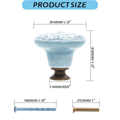 Piutouyar Sky Blue Ceramic Knobs, 34mm / 1.3 Inch, 10Pcs - color: Sky Blue, size: 10 Pieces