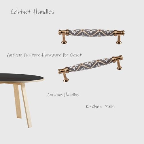 2 Pcs Ceramic Cabinet Drawers Handles Vintage Dresser Handles Unique Kitchen Cabinet Hardware 5 inch Holes Centers Closet Knobs Zinc Alloy Drawer Pulls for Bedroom Bathroom