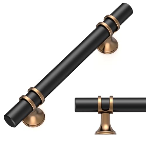 Amerdeco 10 Pack Champagne Bronze and Matte Black Cabinet Pulls 3.75 Inch(96MM) Hole Centers Kitchen Cabinet Handles Cabinets Hardware Drawer Pulls ZH0050 - color: Champagne Bronze Black, size: 3.75"/96MM Hole Center
