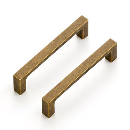 Ravinte Antique Brass Cabinet Handles Solid Square Pulls 3-3/4 Inch 10 Pack - size: 3-3/4 Inch Hole Center