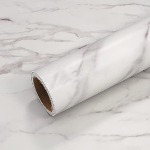 VEELIKE 15.7''x354'' Thick Marble Contact Paper for Countertops Waterproof Peel and Stick Countertops for Kitchen Laminate Countertop Sheets White Marble Wallpaper for Bathroom Cabinets Furniture - color: White Grey, size: 15.7" x 354"