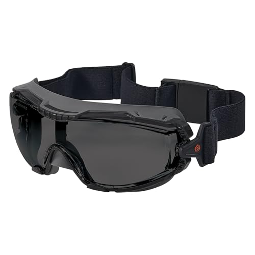 Ergodyne Skullerz Arkyn Protective Dust Safety Goggle, Non-Vented, Anti Fog, Scratch Resistant, Adjustable Fabric Strap - color: Smoke Lens, style: Fog Off Technology